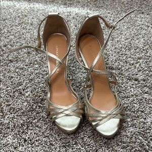 Badgley Mischka Gold Strappy Heels with Crisscross Design